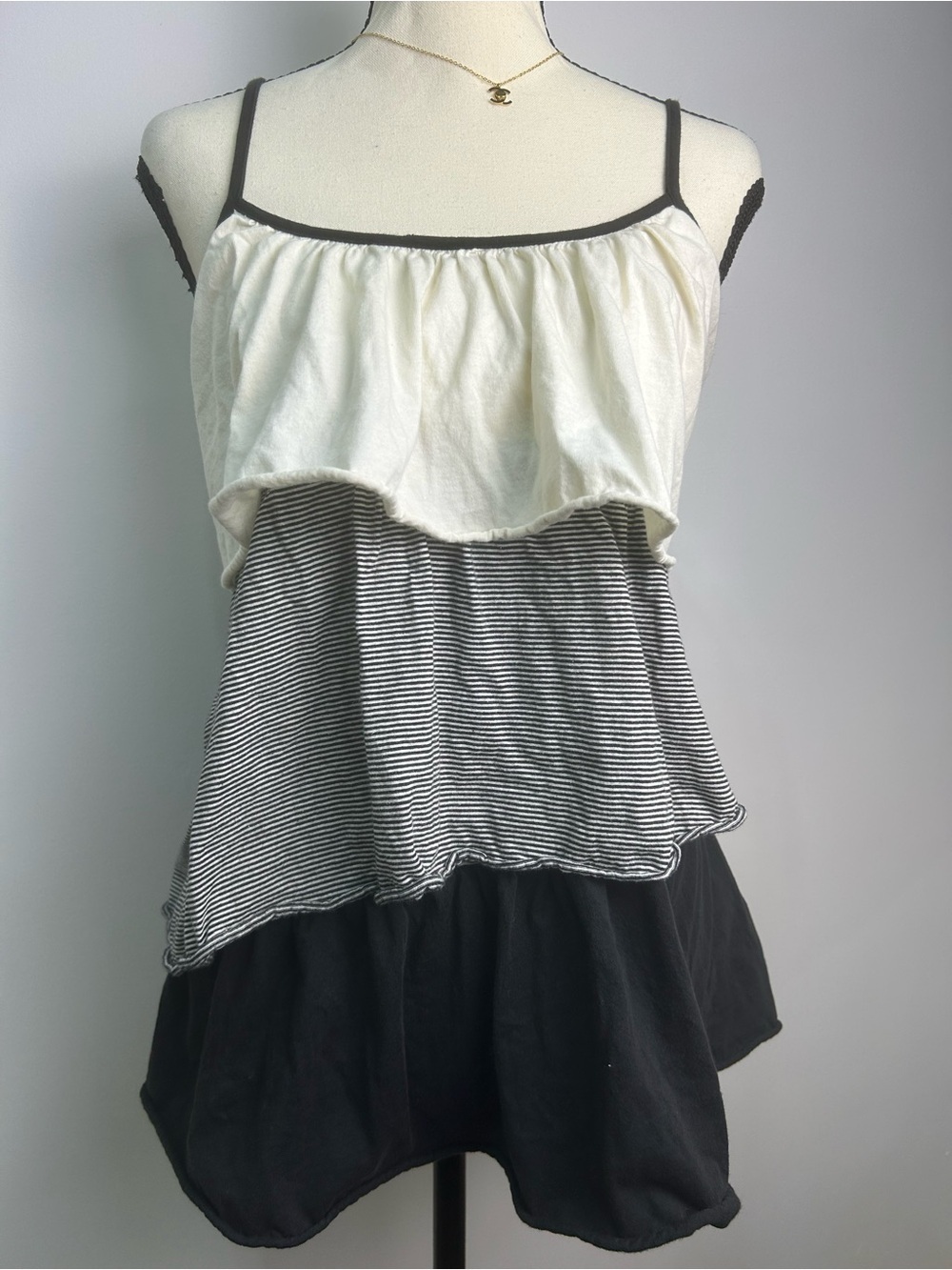 Tin Haul Black and White Layered Ruffle Camisole